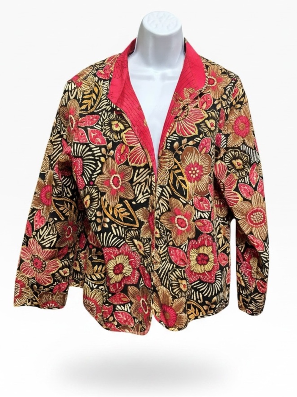 Alfred Dunner Floral Quilted Jacket Open Front Cotton Unlined 14P
